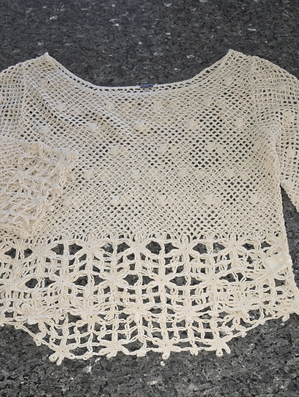 Poof Boho Crochet Open-Knit Cream Women's Top Sz Large